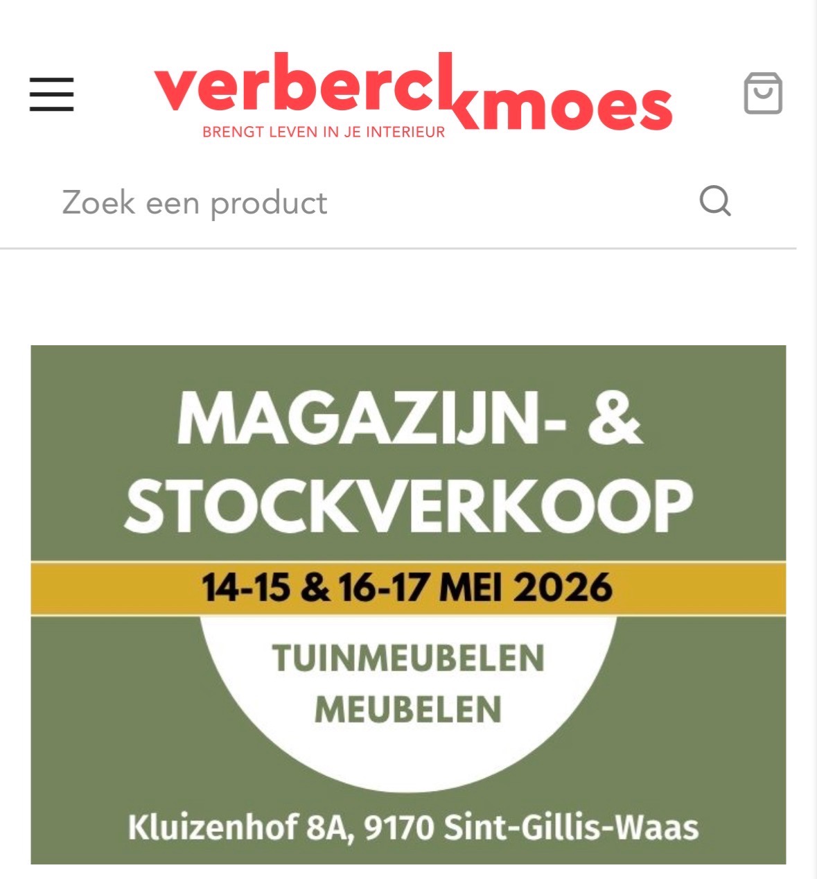 Magazijnverkoop Verberckmoes 14-17 mei