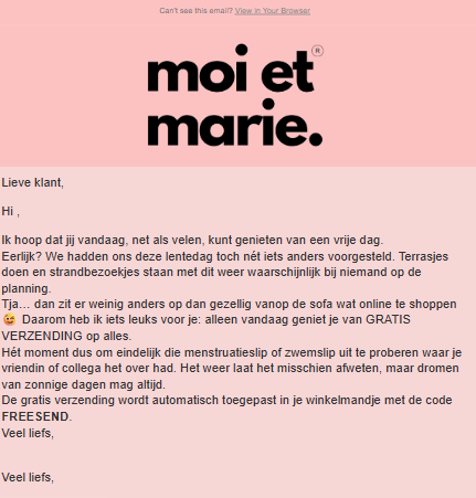 Gratis verzending Moi et Marie