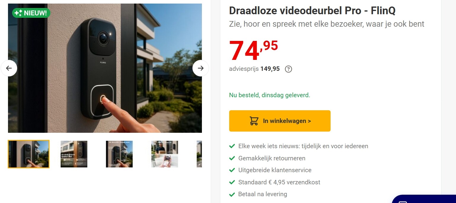 Draadloze videodeurbel pro -50% op nieuwsbladshop