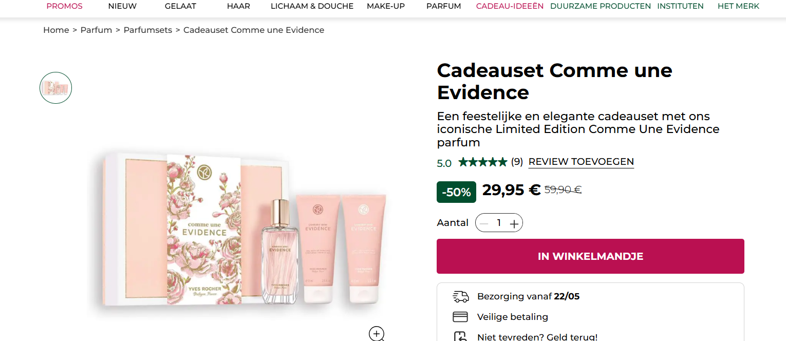 Yves Rocher Cadeauset Comme une Evidence -50%