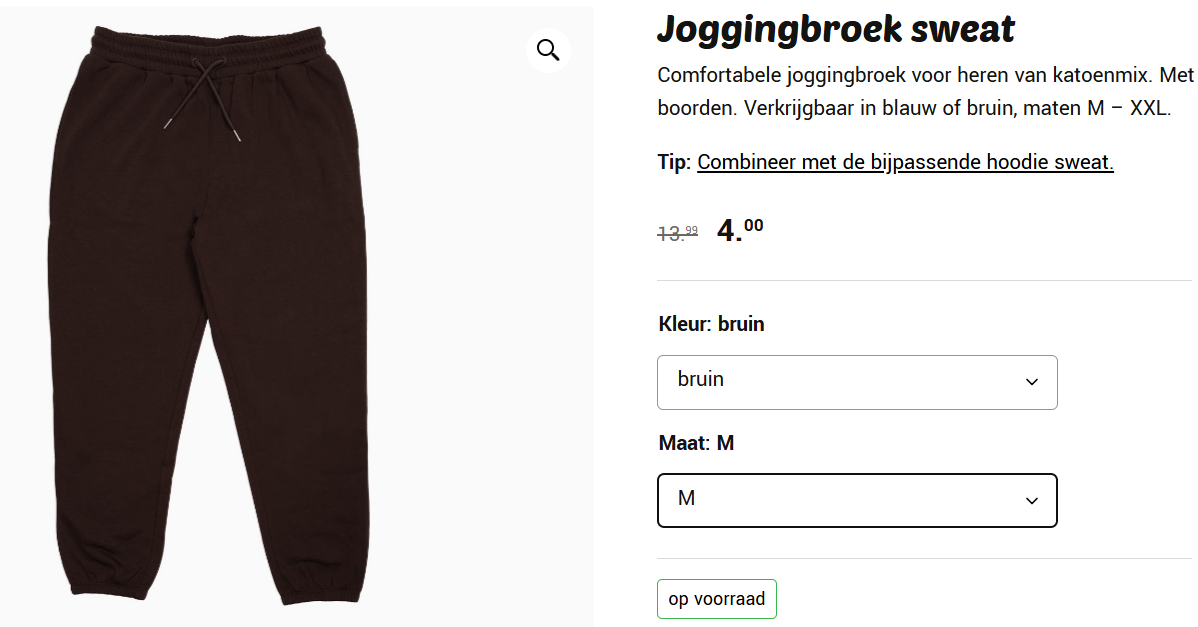 Heren joggingbroek sweatstof aan €4,00