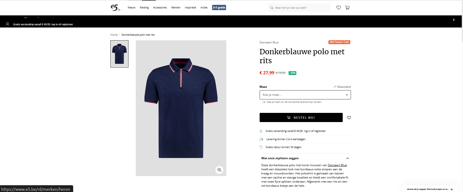 Mid Season Sale: Donkerblauwe polo met rits