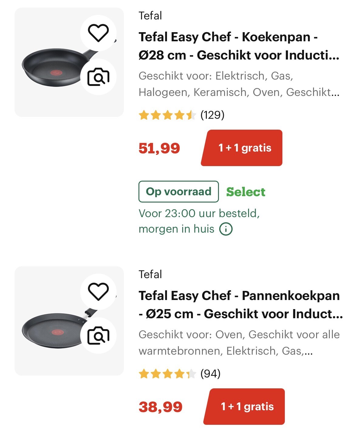 1 + 1 gratis op pannen Tefal - BK