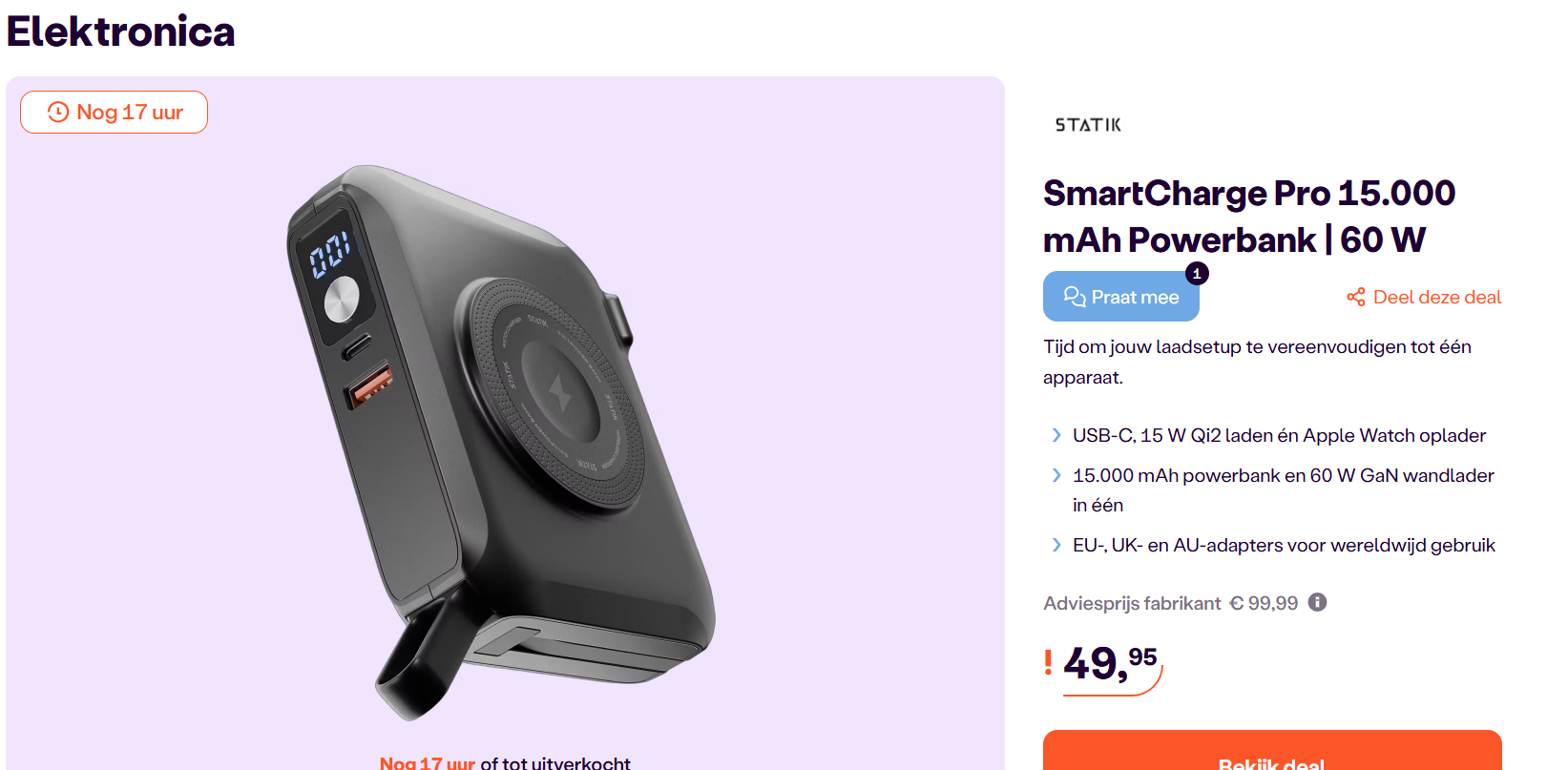 Statik SmartCharge Pro 15.000 mAh Powerbank | 60 W