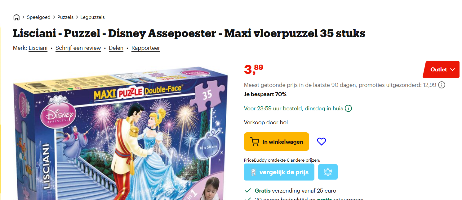Lisciani puzzels -70% (Assepoester en Lion King)