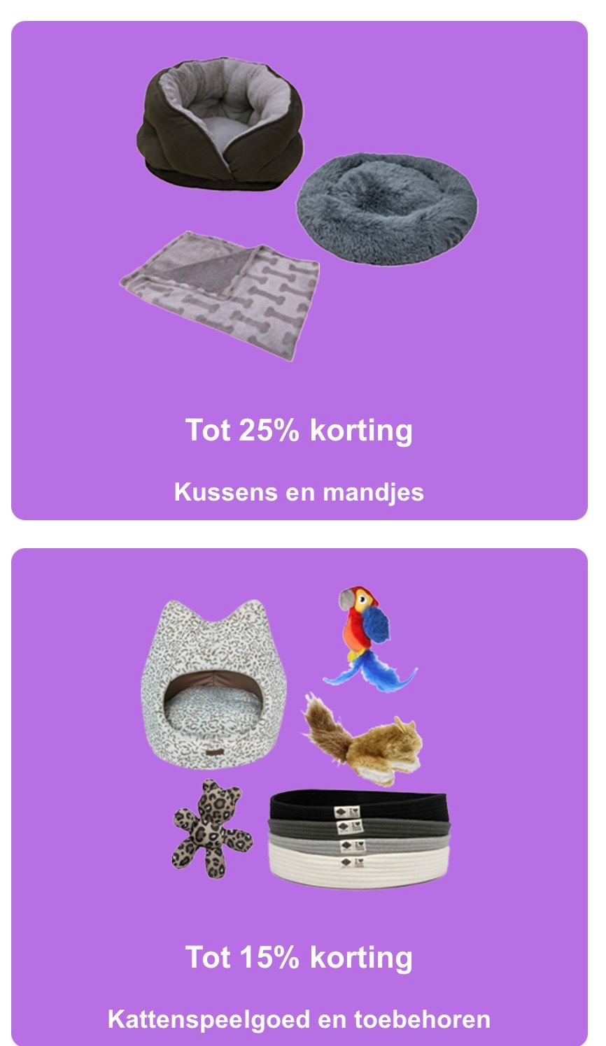 Kussens, mandjes, hondlijnen, huidverzorging hond -25%