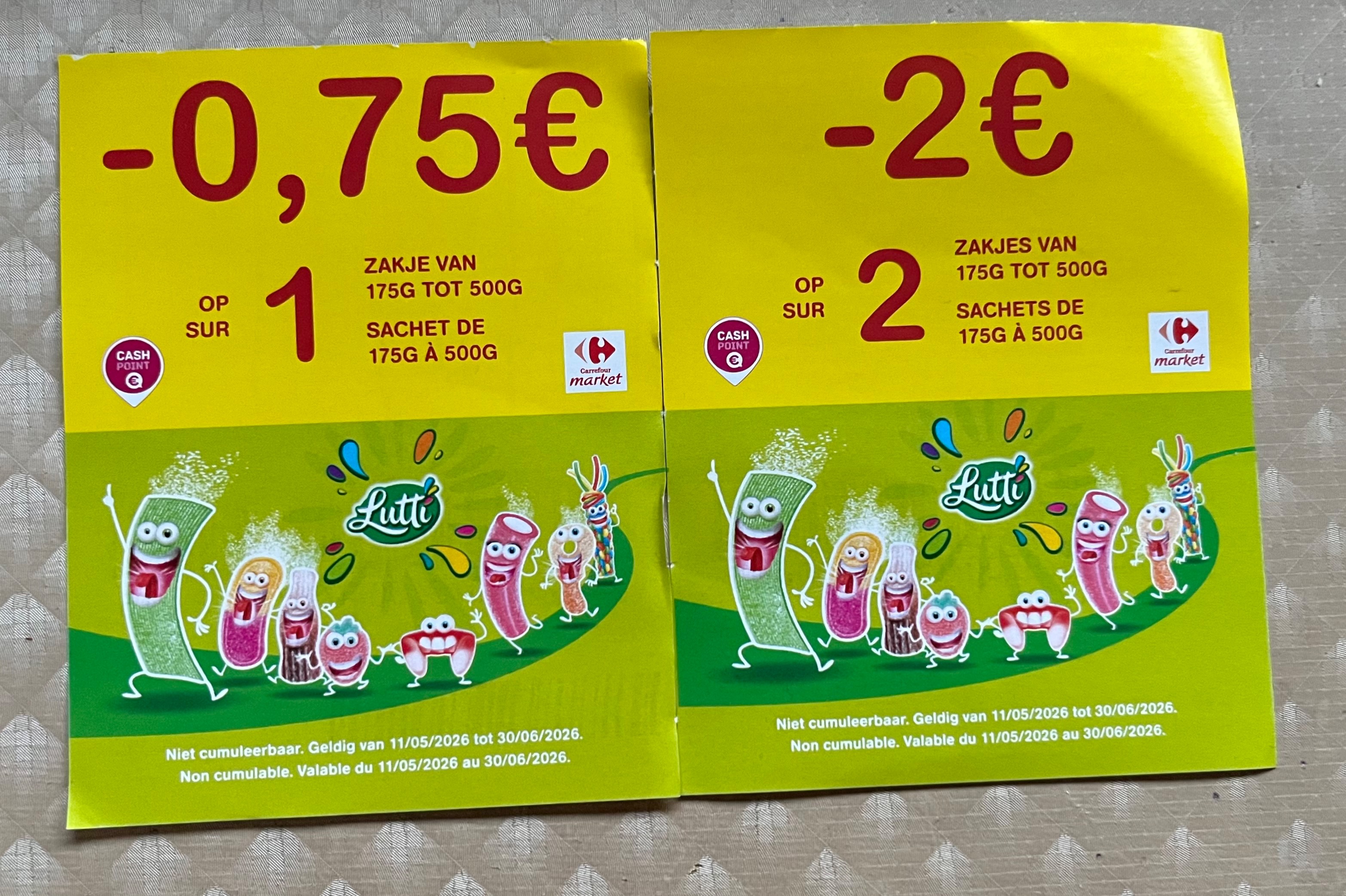 Coupon Lutti aan rek bij Carrefour market