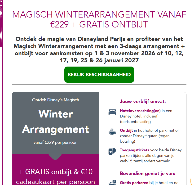 Disneyland Parijs: Magisch Winterarrangement vanaf €229 + GRATIS ontbijt