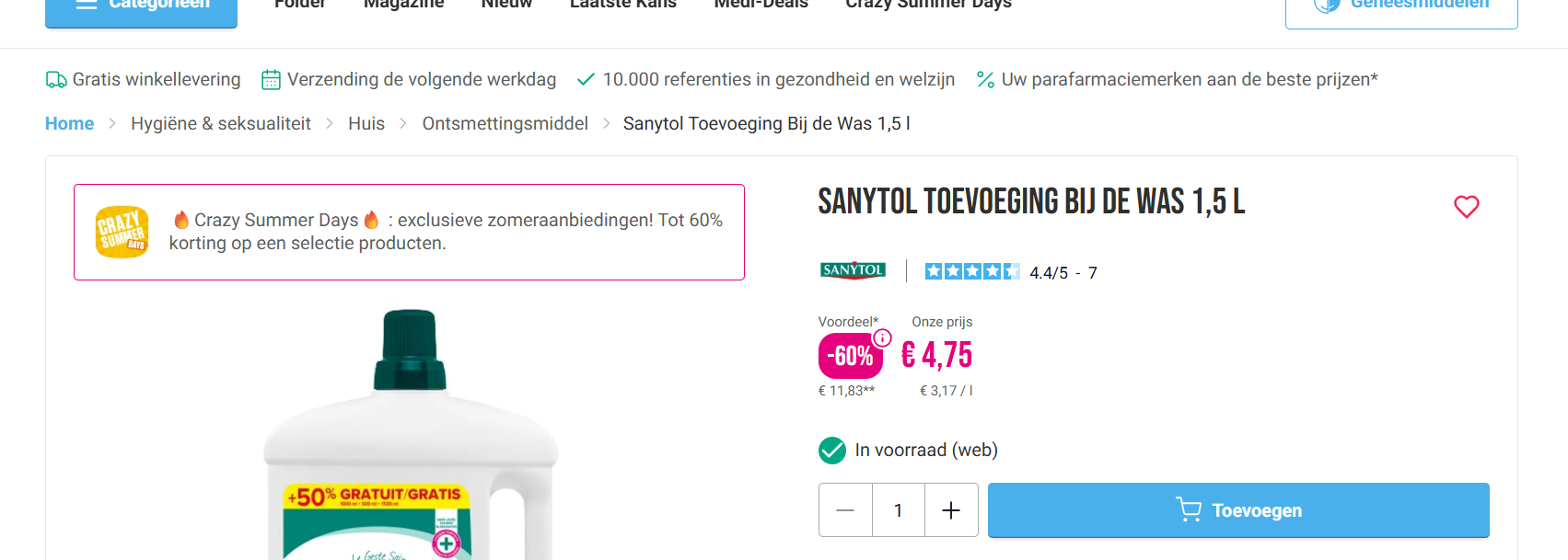 Sanytol Toevoeging Bij de Was 1,5 l (60%)