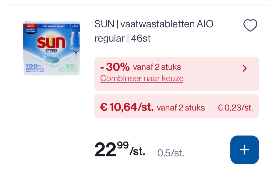 Sun vaatwasproducten goedkoper en 30% korting