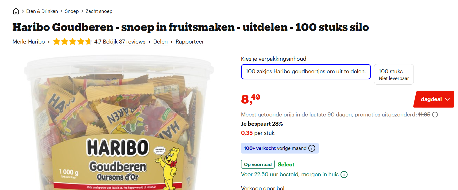 Haribo Kleine beren snoep 1kg verpakt in kleine zakjes