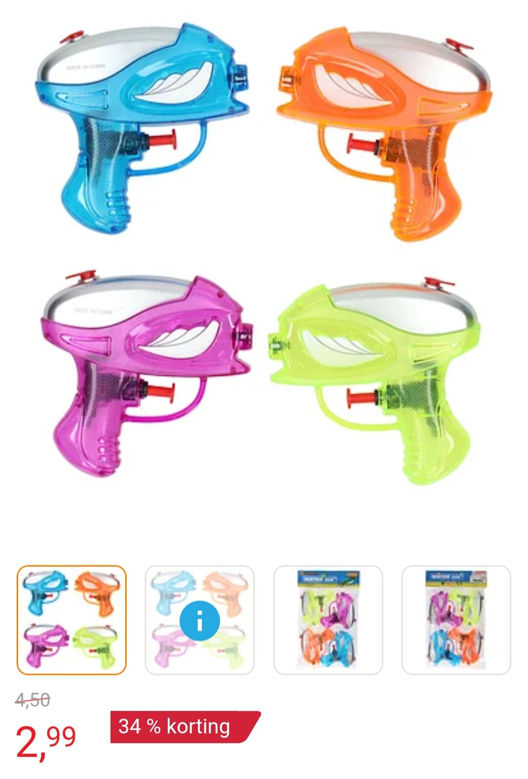 Waterpistooltjes Transparant, 4st. -34%