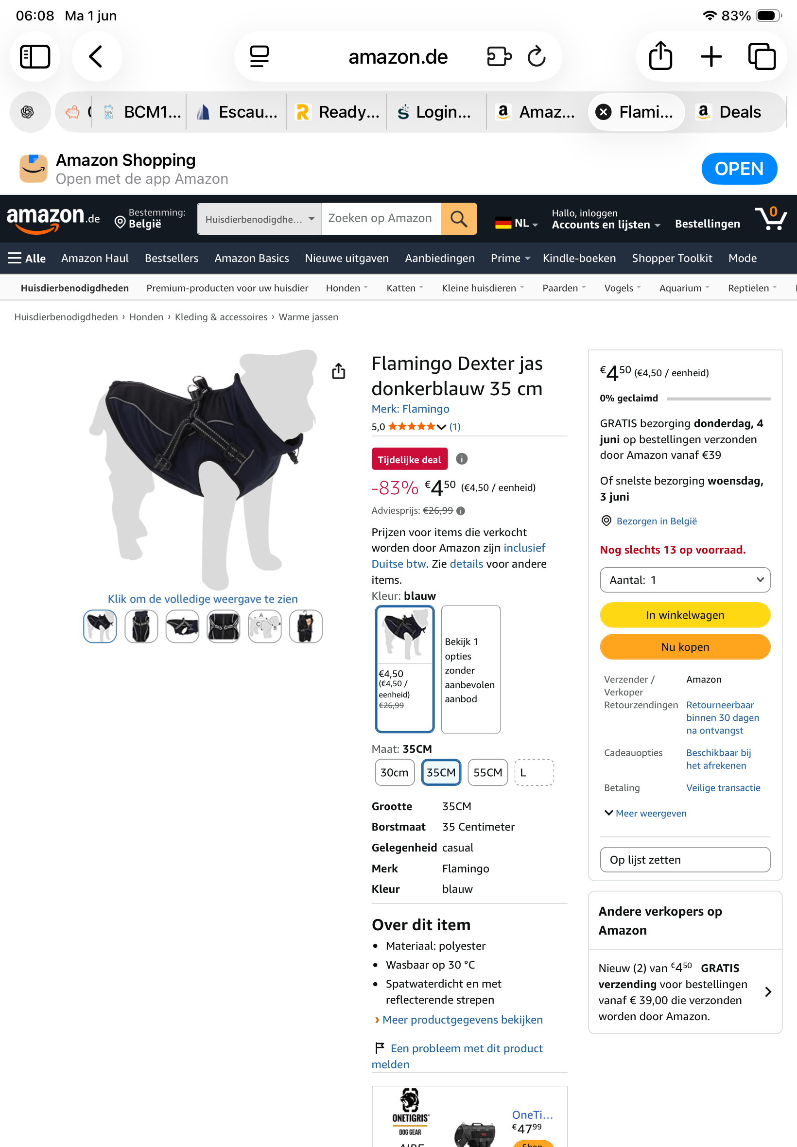 Flamingo Dexter jas donkerblauw maat 35 -83%
