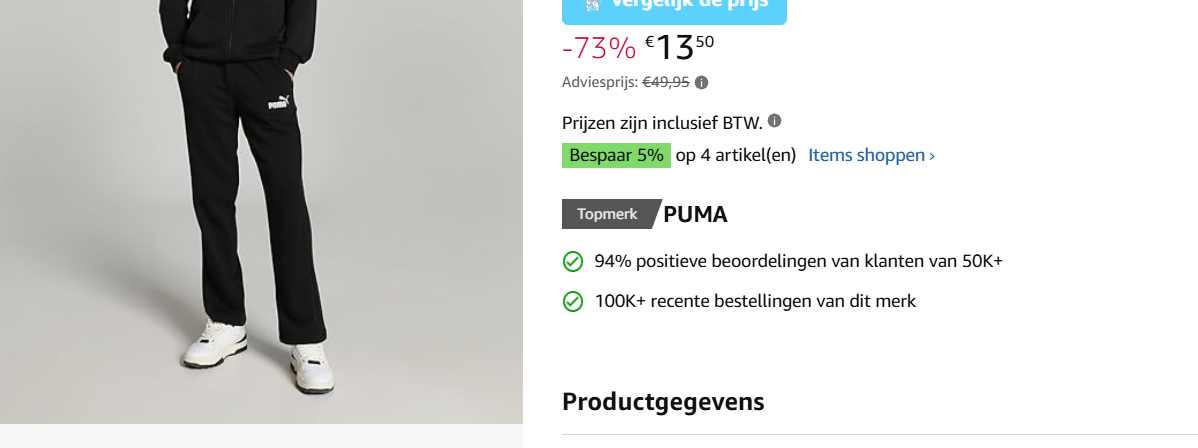 Heren joggingsbroek Puma voor slechts 13.50€