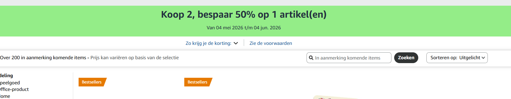 Amazon.nl actie: koop 2 bespaar 50% op 1 artikel(en)