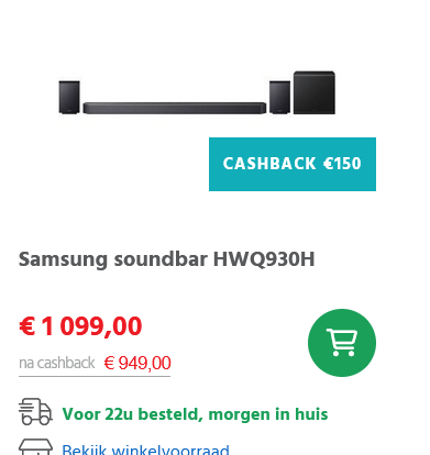 Samsung Q-series Soundbar (2026) tot €200 terugbetaald.