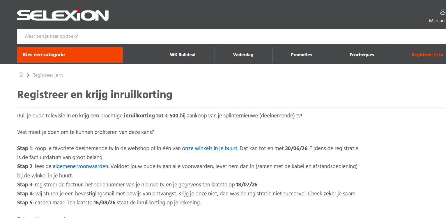Ruil je oude televisie in en krijg een prachtige inruilkorting tot € 500 bij aankoop van je splinternieuwe tv!