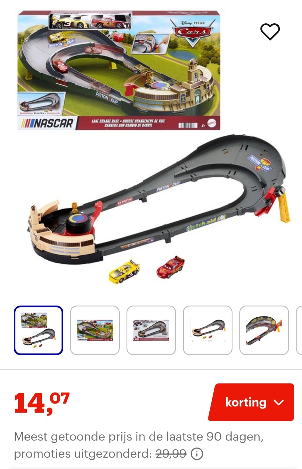 -53% Disney en Pixar Cars NASCAR Baanwisselrace Speelset met 2 Speelgoedauto's