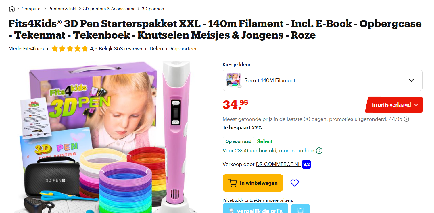 Fits4Kids 3D Pen Starterspakket XXL, roze
