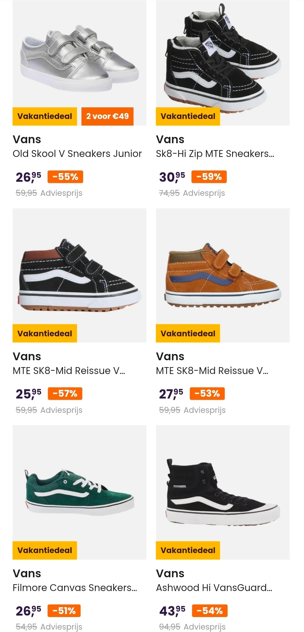 Vans sneakers vanaf €25,95