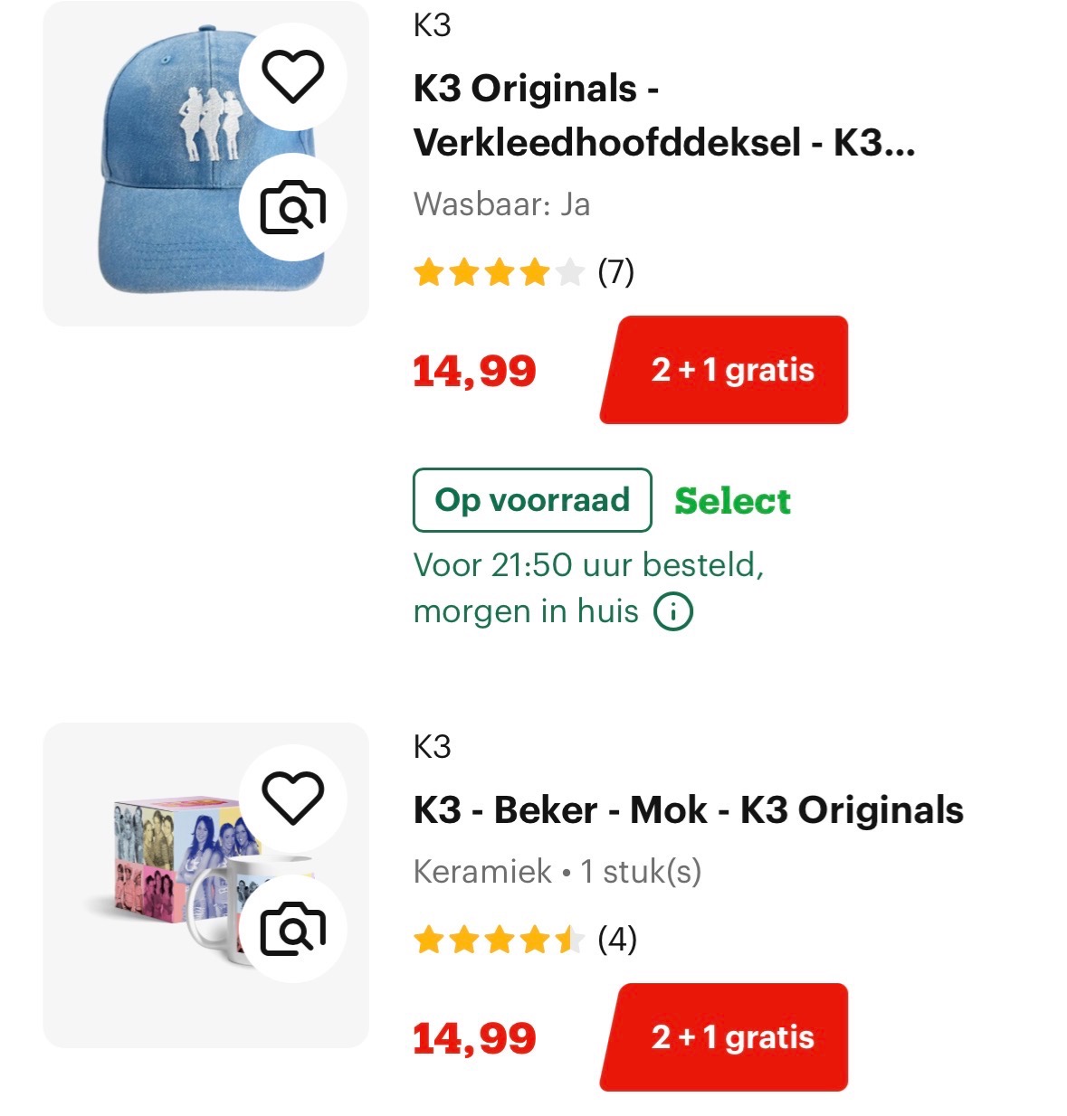 2+1 gratis op K3 originals items