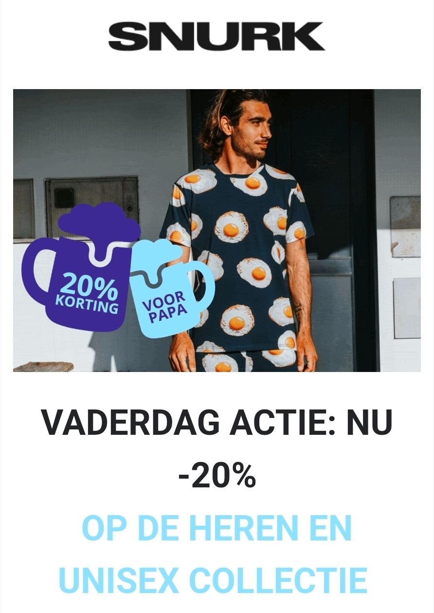 20% korting op heren en unisex kleding bij Snurk