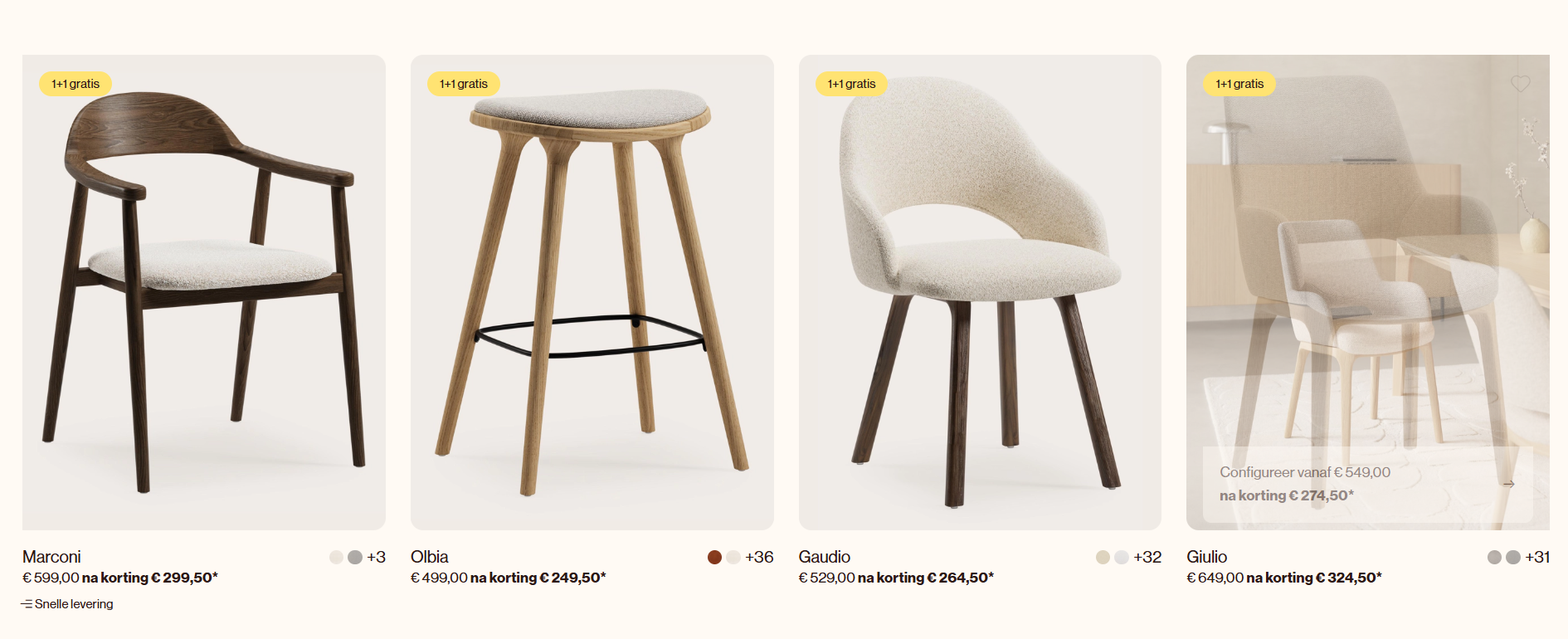 Juntoo: stoelen en krukken 1+1 gratis