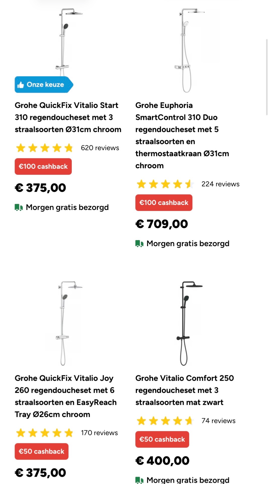 Cashback tot 100 euro op Grohe douchesystemen