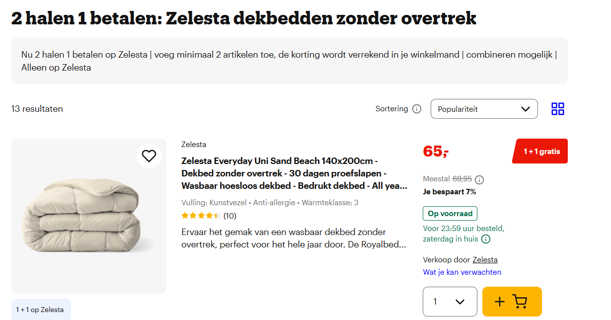 2 halen 1 betalen: Zelesta dekbedden zonder overtrek
