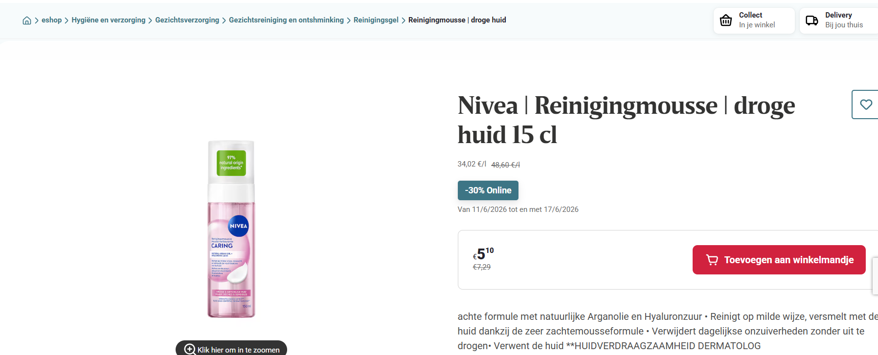 Nivea | Reinigingmousse | droge huid 15 cl
