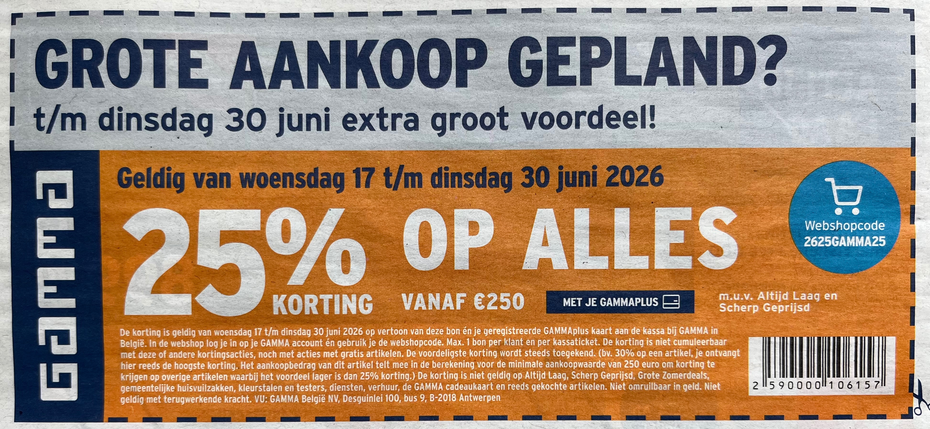 25% op alles vanaf 250€ bij Gamma