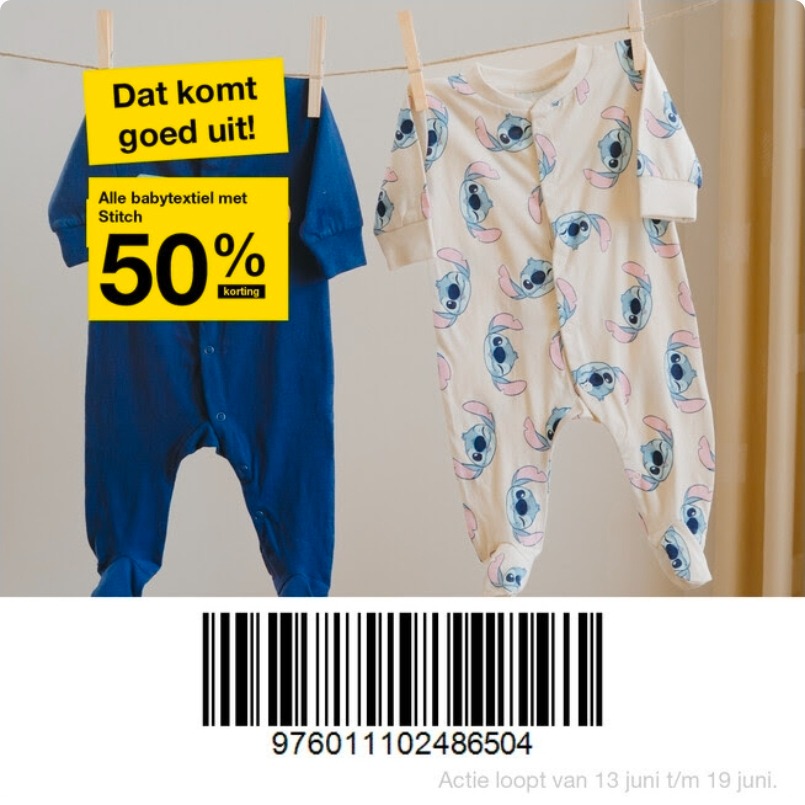 Alle babytextiel met Stitch 50% korting