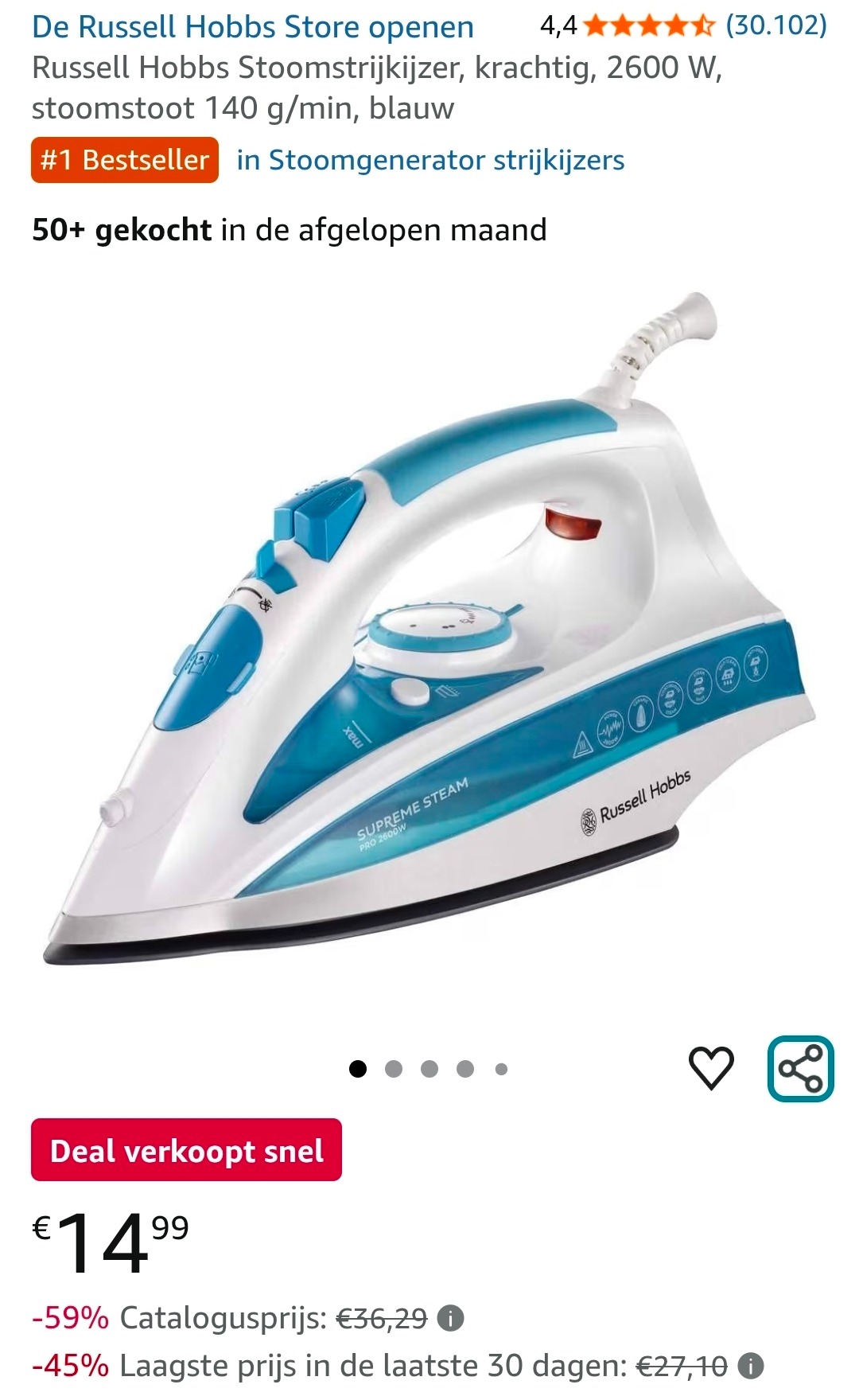 Russell Hobbs Stoomstrijkijzer -59%