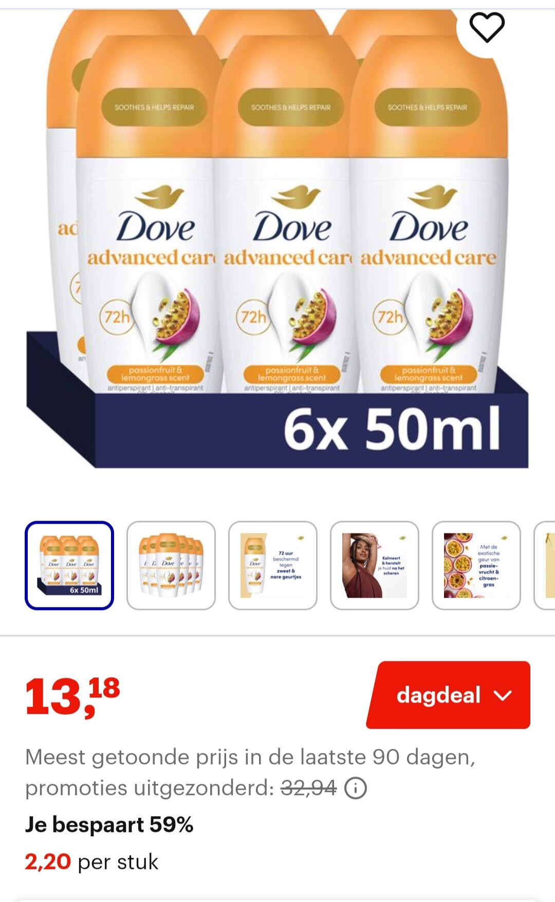 -59% Dove anti transpirant roller 6x50ml