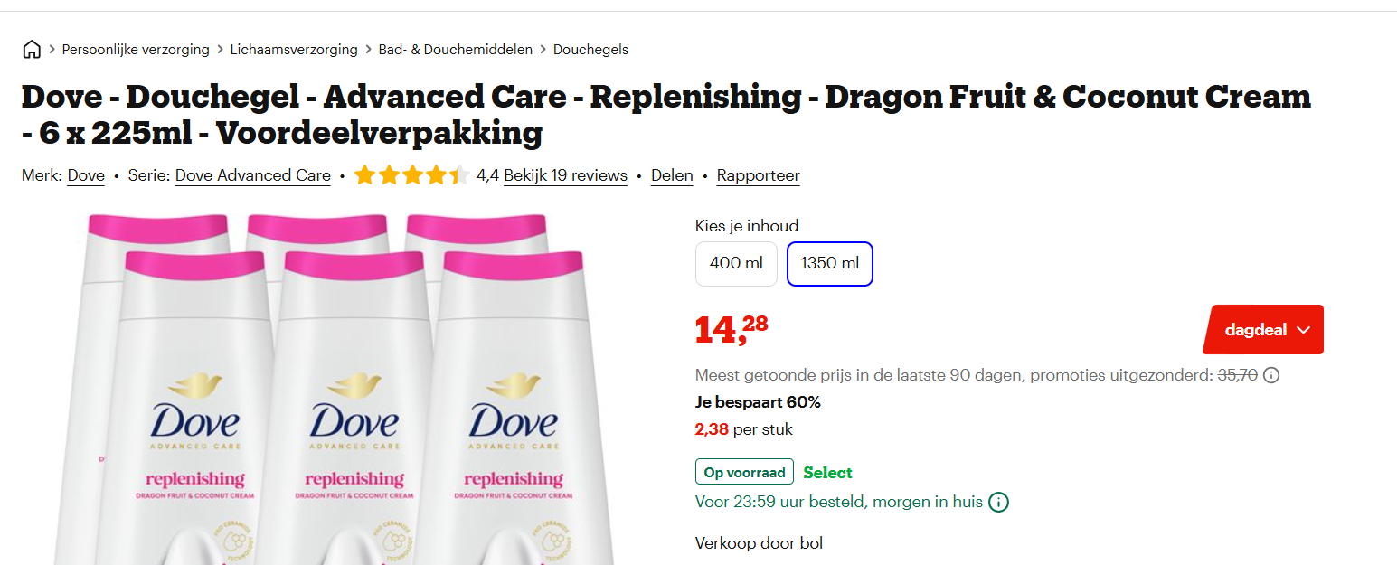 Tot 60% op o.a. Dove, Dove Men + Care, Axe en Rexona bij bol! Enkel vandaag geldig!
