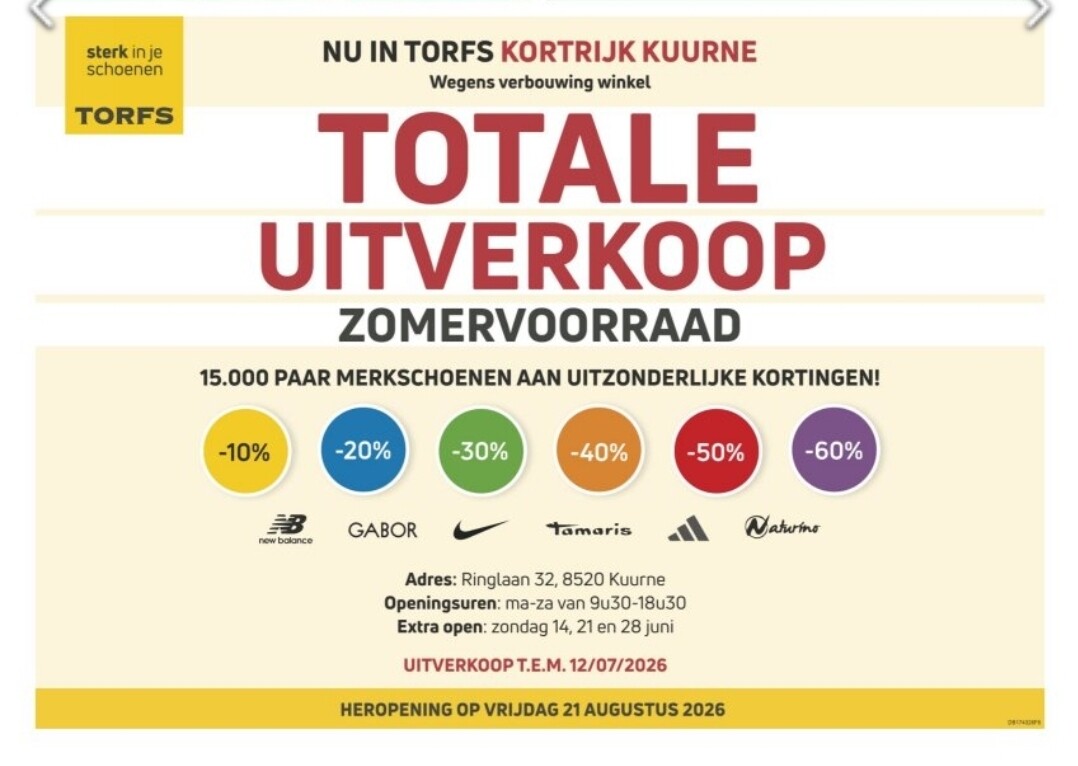 Uitverkoop bij verschillende Torfs winkels