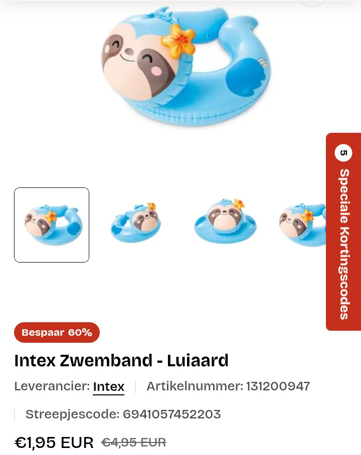 -60% luiaard zwemband Intex