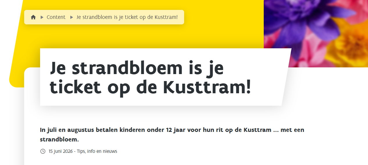 Fleurige actie bij De Lijn: In juli en augustus betalen kinderen onder 12 jaar voor hun rit op de Kusttram … met een strandbloem.