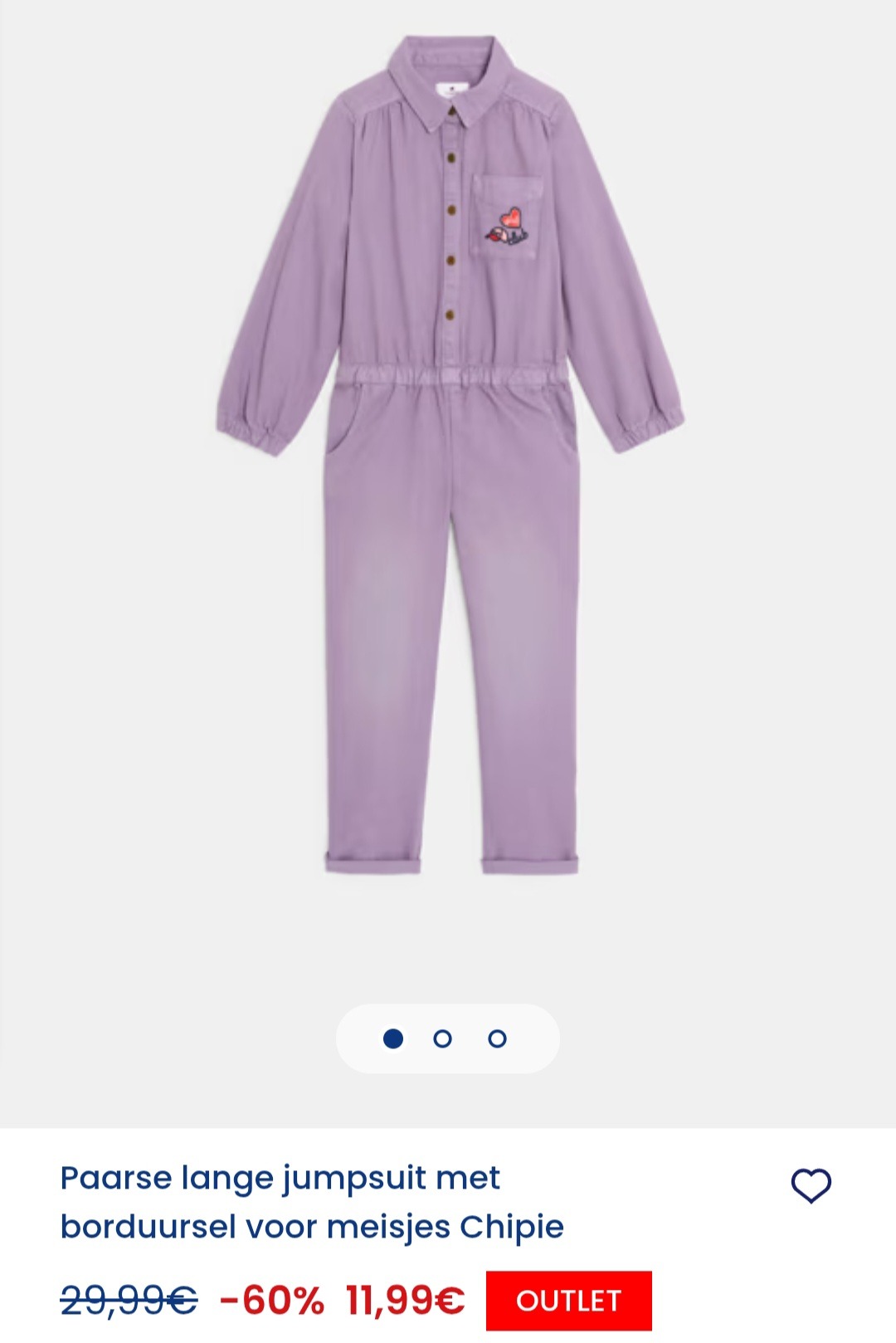 -60% Paarse lange jumpsuit met borduursel voor meisjes Chipie