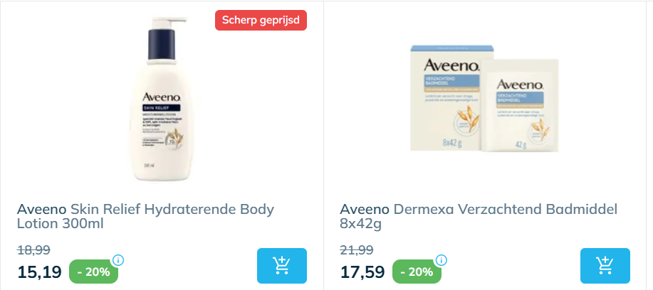 7% extra korting op Aveeno bovenop 20% voordeel bij Pazzox