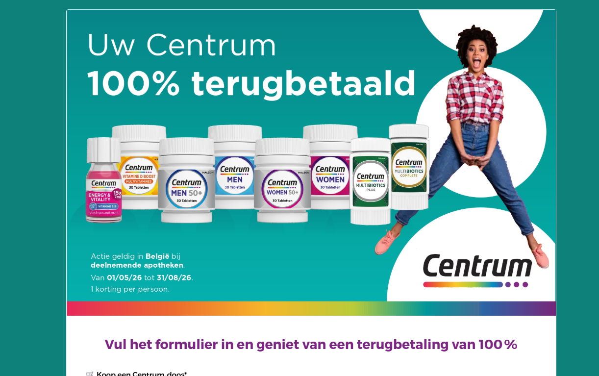 Centrum supplement: 100% terugbetaald