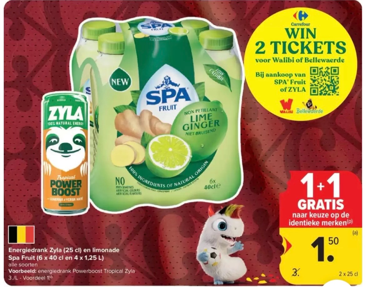 Spa fruit 1+1 in combinatie met bonuspunten coupon