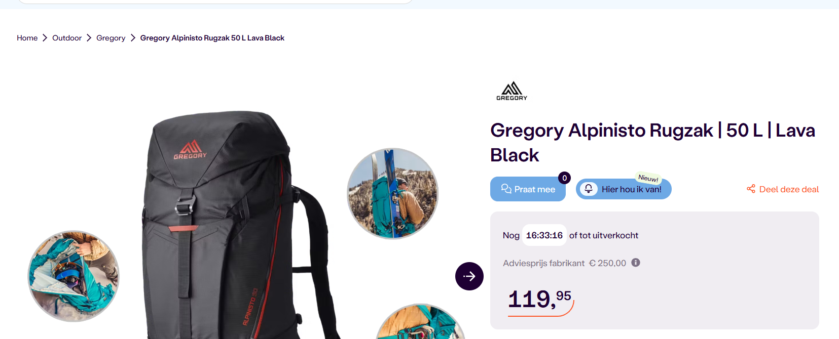 Trek rugzak: Gregory Alpinisto Rugzak | 50 L | Lava Black