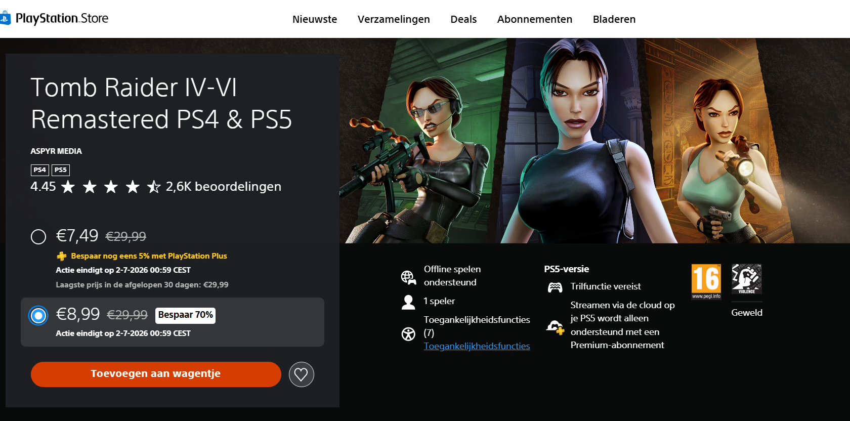 Tomb Raider IV-VI Remastered PS4 & PS5 70%!