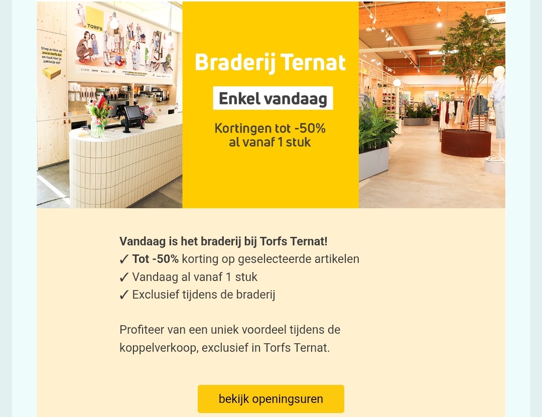 Torfs Ternat 50% korting vanaf 1 stuk