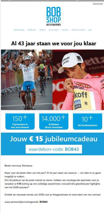 Bobshop: €15 korting