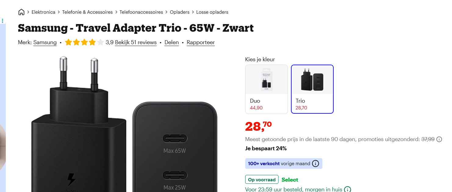 Samsung - Travel Adapter Trio - 65W - Zwart