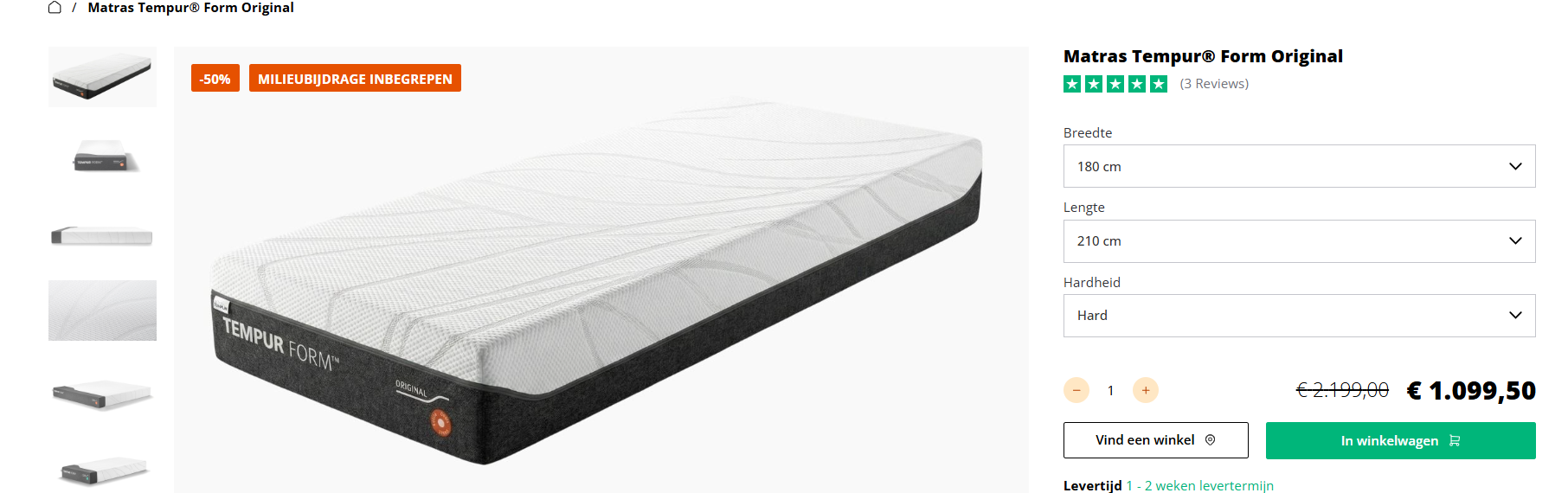 Matras Tempur® Form Original: 50% korting bij Sleepworld