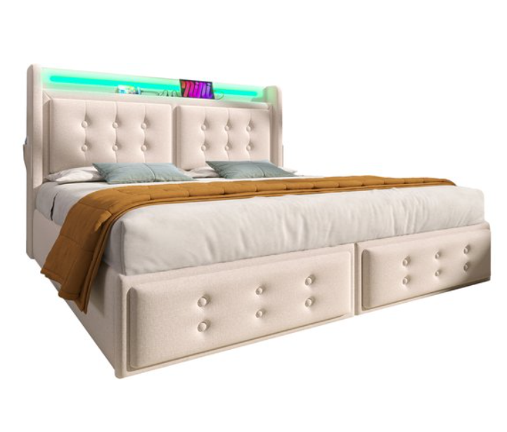 Bed180x200cm incl lattenbodem en led verlichting en stopcontact usb A en C