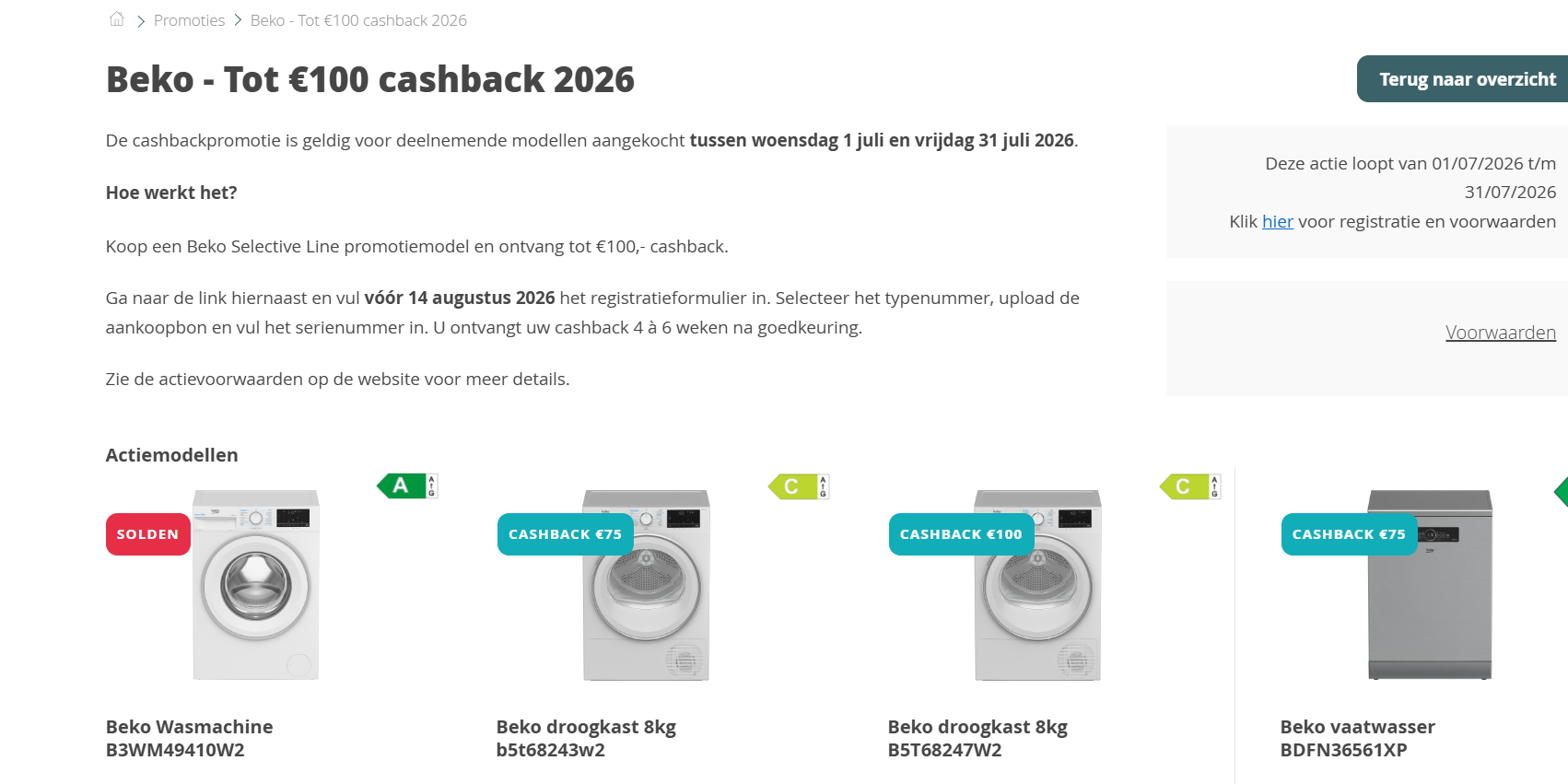 🫧 BEKO - Tot €100 cashback op Selective Line toestellen!